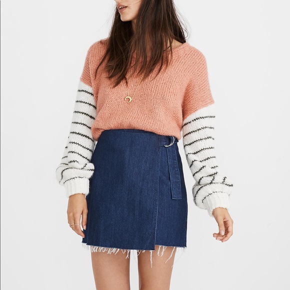 NWT Madewell Denim Raw-Hem Mini Wrap Skirt - Picture 2 of 6